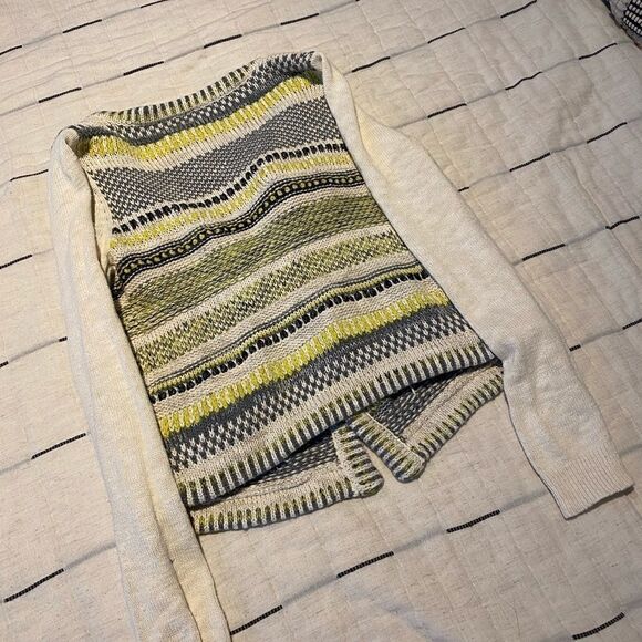 Anthropologie MOTH Yellow and Cream Open Cardigan - Picture 4 of 5